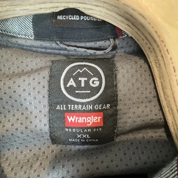 ATG Wrangler Plaid Flannel Shirt Outdoor Mens XXL All Terrain Gear Black Red 2XL - Picture 4 of 12